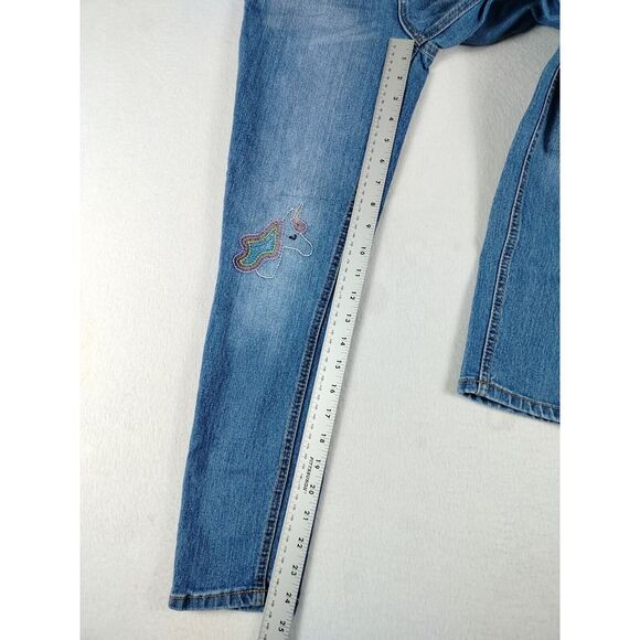 Cat & Jack Jeans Girls 12 Blue Unicorn Rainbow Embroidered Kidcore 90skids Y2K - Picture 6 of 10